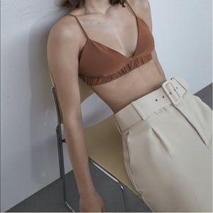 ZARA - High Waisted Belted Trousers - Ecru